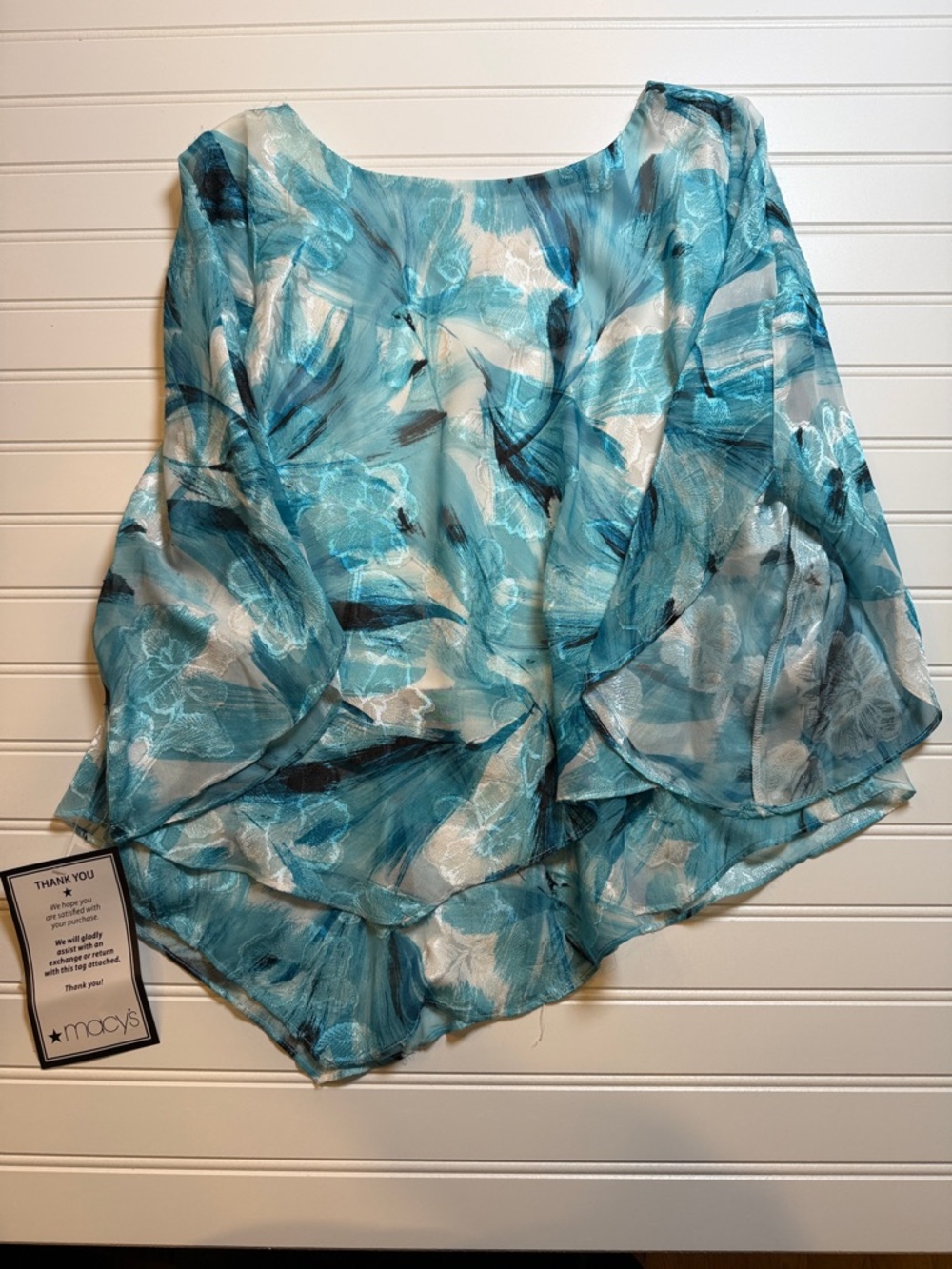 Alex Evenings Teal & White Abstract Sheer Blouse Size S - Picture 2 of 7